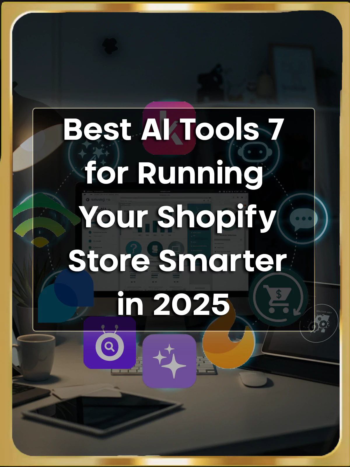 Visual summary of the 7 best AI tools for Shopify store owners in 2025 designed to improve e-commerce efficiency and automation