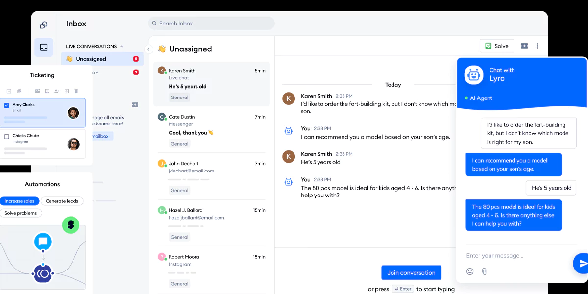 Tidio AI-powered chatbot and live chat solution for Shopify that automates customer support and product recommendations